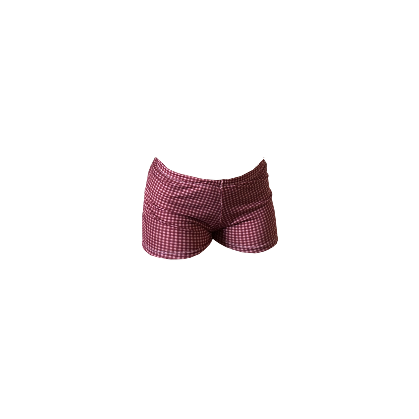 Burgundy Gingham Mini Shorts