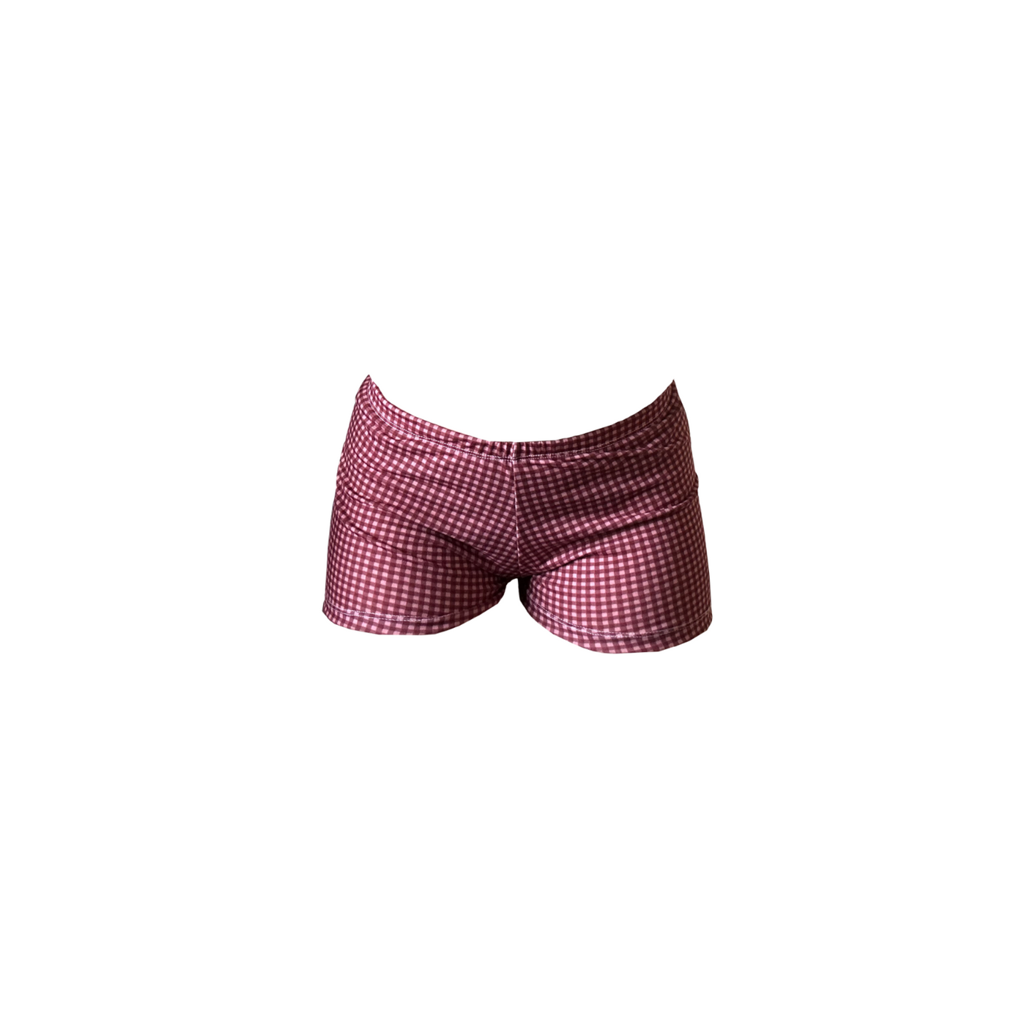 Burgundy Gingham Mini Shorts