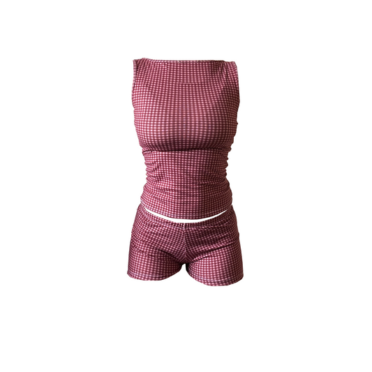 Burgundy Gingham Tank Short Set 🍒