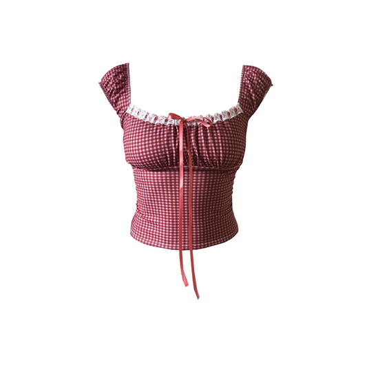 Burgundy Gingham Milkmaid